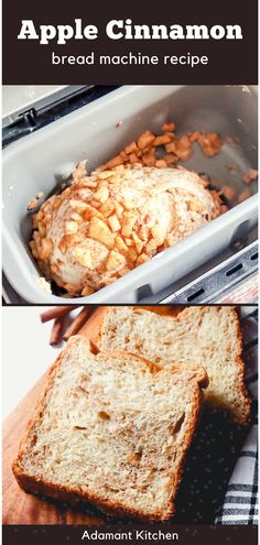 an apple cinnamon bread recipe in a plastic container with text overlay that says, apple cinnamon bread