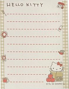 a hello kitty station paper with red and white checkered pattern on the bottom corner