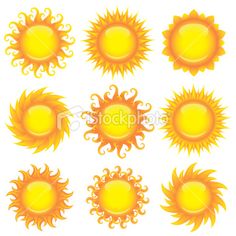 the sun icon set on white background stock photo, an image of a sun icon set on