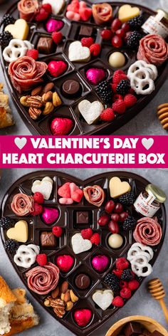 valentine's day heart charcuterie box with chocolates and candy