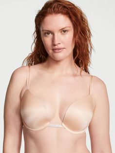 Plunge into glamour with an ultra low-cut bra adorned with dazzling rhinestones on the slim band. Featuring detachable, convertible straps that can be worn classic, cross back, or halter. It provides a subtle lift with light push-up padding, and comes in a smoothing material that’s nearly invisible under clothes. Lift & Lining Uplift light push-up padding Underwire Straps & Hooks Fully adjustable, convertible straps can be worn classic, crossback, or halter Back hook-and-eye closures Details & F Low Cut Bra, Push Up Pads, Womens Bras, Victoria Secret Bras, Bra Women, Low Cut, Recycled Materials, Victoria’s Secret, Push Up