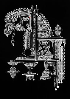 a black and white drawing of a horse in the middle of it's body