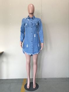 Women Ripper Tassel Denim Jean Dress Jean Shirt Dress, Blue Shirt With Jeans, Denim Jean Dress, Fashion Cap, Women Street, Denim Mini Dress, Women Tunic Tops, Long Sleeve Lace Dress, Asymmetrical Skirt