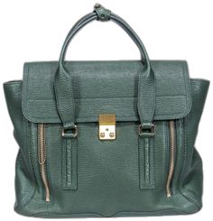 Current Boutique-3.1 Phillip Lim - Green Textured Large Leather Satchel Green Satchel Shoulder Bag For Office, Trendy Green Satchel For Travel, Chic Green Office Bags, Green Office Satchel Crossbody, Green Crossbody Satchel For Office, Green Satchel Briefcase For Travel, Trendy Green Satchel, Luxury Green Satchel For Travel, Green Luxury Satchel For Daily Use