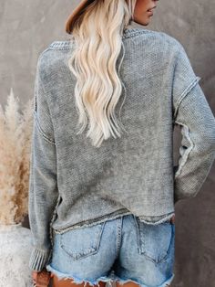 Gray Round Neck Long Sleeve Sweater Trendy Fashion Outfits, Going Out Tops, Wholesale Clothing, Shoulder Length, Affordable Fashion, Sleeve Sweater, Grey Sweater, Stretchy Material, Long Sleeve Sweater