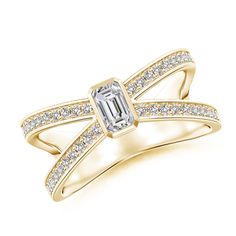 an engagement ring with a diamond in the center and two rows of diamonds on each band