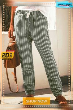 Blouse and Loose Pants for Women Baggy Striped Bottoms For Spring, Casual Striped High-waisted Pants, Casual Striped Ankle-length Pants, Spring Day Out Loose Fit Bottoms, Summer Day Out Casual Pants, Non-stretch Striped Pants With Pockets, Non-stretch Striped Summer Pants, Casual Striped Pants For Day Out, Casual Striped Bottoms For Day Out