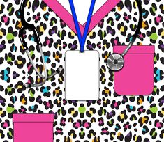 an animal print pattern with scissors and clipboards attached to the front of each piece