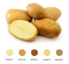 several potatoes with one cut in half on a white background