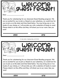 two printable welcome cards for children to read