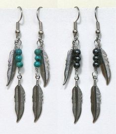 These nifty earrings are made from antiqued silver-plated feathers and 4mm gemstone beads.  Created to complement my dreamcatcher necklaces, they can be worn individually as well.  With a 3/4 inch fish hook ear wire, these earrings are 2.5 inches long overall.  These earrings match the larger size of dreamcatcher necklaces.  This listing is for the earrings only.  Please take a look at the matching necklaces available in my shop. https://www.etsy.com/listing/113270688/large-silver-gemstone-dreamcatcher http://www.etsy.com/shop/BBJdesign/search?search_query=silver+dreamcatcher+necklace&order=date_desc&view_type=gallery&ref=shop_search Teapot Necklace, Jasper Lapis, Dreamcatcher Necklace, Dreamcatcher Earrings, Diy Jewelry Making Tutorials, Dream Catcher Necklace, Beaded Earrings Diy, Feather Jewelry, Silver Feather