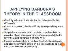 the words applying bandura's theory in the classroom are written on white paper