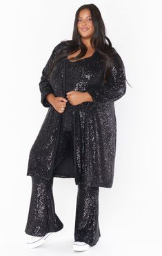 Tour With Friends, Heather Mcmahan, Dressy Pant Suits, Black Sequin Pants, Sequin Duster, What Do I Wear, Maternity Dress Outfits, Wedding Pantsuit, Sequin Pant