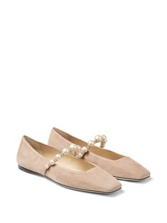 Shop Jimmy Choo Ade square-toe ballerina shoes with Express Delivery - FARFETCH Pearl Trend, Expensive Shoes, Nude Shoes, Shoes Pink, Ballerina Shoes, Dior Shoes, Jimmy Choo Shoes, Ballet Flat Shoes, Pump Sandals