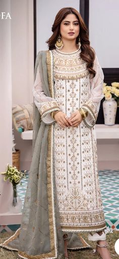 chiffon embroidered with silk trouser  Pakistani dress salwar kameez made on custom order. Ready To Wear Dress, Salwar Kameez Pakistani, Designer Salwar Kameez, Asim Jofa, Pakistani Salwar, Dress Salwar Kameez, Designer Salwar, Pakistani Salwar Kameez, Party Kleidung