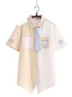 Kidcore Colorful Harajuku Bear Print Summer Pocket Shirt | Streetwear Blouse, Blouse Cartoon, Tie T Shirt, Egirl Clothes, Cotton Shirts Women, Kawaii Shirts, Tied T Shirt, Long Sleeve And Shorts, Cartoon Bear