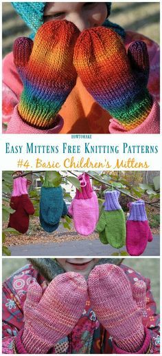 an image of knitted mittens with text that says easy mittens free knitting patterns