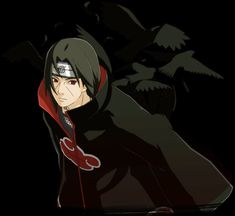 an anime character with black hair wearing a red hoodie and holding a pair of scissors