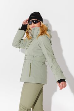 Our ultra-chic and performance-driven belted ski jacket, designed with a full day on the mountain in mind. School Wear, Brand Collection, Jacket Brands, Outdoor Wear, Fall Collections, Ski Jacket, High Collar, The Outdoors, Luxury Shoes