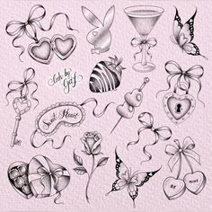 a bunch of tattoos with hearts and flowers on them