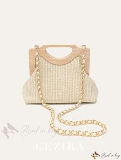 Bird in Bag - Portable Canvas Shoulder Bag for Women with Wooden Frame Handle, Woven Magnetic Clip and Chain Strap, Ideal for Beach Vacation Summer Beige Bag With Chain Strap, Beige Bags With Chain Strap For Summer, Beige Bag With Chain Strap For Summer, Summer Beige Shoulder Bag With Chain Strap, Beige Shoulder Bag With Chain Strap For Summer, Beige Chain Strap Shoulder Bag For Summer, Vacation Crossbody Bag With Chain Strap, Beach Shoulder Bag With Chain Strap For Summer, Summer Beach Shoulder Bag With Chain Strap