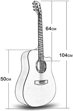 an acoustic guitar is shown with measurements