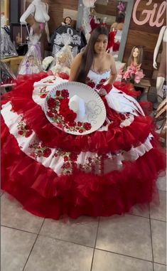 Customized White Red Mexican charro Quinceanera Dress 2025 lace-up poncho floral embroidery vestidos Red And Black Charro Quinceanera Dress, Charo Quince Dresses, Charro Dresses Quinceanera, Red Charro Quinceanera Theme, Quince Charro, Mariachi Dress, Red Quinceanera Theme, Quinceanera Dresses Charro