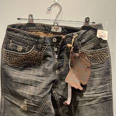 Nwt Antik Jeans With Skull Detail Antik Denim Jeans Men Size 30 Blue Nailhead Skull Western Flare Flab Pockets Nwt. Condition Is "New". Please See All Photos For Details. Thanks For Looking. Fairy Grunge Outfit, Punk Denim, Butterfly Jeans, Vintage Jeans Mens, Drip Drip, Mens Bootcut Jeans, Denim Projects, Fashion Boy, Online Closet