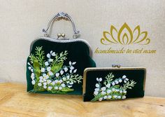 Embroidered Handbag, Green Handbag, Embroidery Bags, Coin Bag, Embroidered Bag, Purse Strap, Ribbon Embroidery, Purse Pouch, Embroidery Pattern