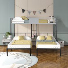 Triple Bunk Bed With Vent Board, Sturdy Metal Frame, and Noise-free Wood Slats 3 Twin Beds, Three Beds, Triple Bunk Bed, Triple Bunk, Steel Bed, Metal Bunk Beds, Peaceful Sleep, Twin Bunk Beds, Kids' Bed