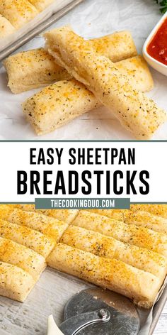 Sheet pan breadsticks on a baking sheet Homemade Bread Recipes Easy, Bread Machine Recipes, Easy Bread Recipes, Breadsticks, Easy Baking Recipes, Bread Recipes Homemade, Dinner Rolls, Homemade Bread, Food Waste