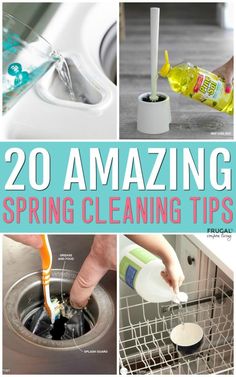 several pictures with the words, 20 amazing spring cleaning tips and how to use them