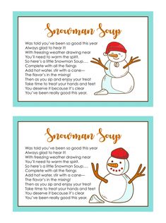 two christmas cards with snowman sayings on them