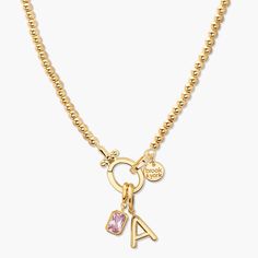 Avery Birthstone Initial Necklace Unique Initial Necklace, Simple Gold Necklace Stack, Initial Necklace Stack, Gold Charms For Necklace, Trendy Gold Necklaces, Dainty Necklace Stack, 21st Bday Gifts, Expensive Gold Jewelry, Stacked Necklaces Gold