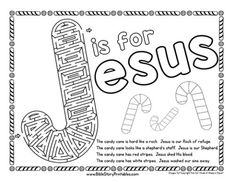 the letter j is for jesus coloring page with candy canes and candies on it