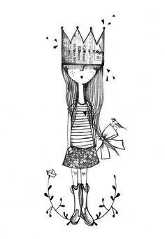 a drawing of a girl with a crown on her head