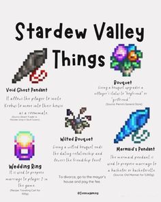 the stardew valley things poster is shown in black and white, with an image of