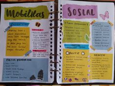 an open notebook with spanish words and pictures on the pages that are labeled in different languages