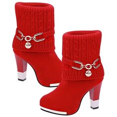 Women Winter Cotton Boots, Female Boot With High Heels (Color: Black,Red) from Eoooh❣❣ Peep Toe Wedge Sandals, Boots Female, Girly Shoes, High Heel Boots, Beautiful Shoes, Cute Shoes, Fashion Boots, Me Too Shoes, Black Red