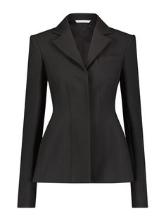 Luxury Classic Blazer With Structured Shoulders, Classic Luxury Blazer With Structured Shoulders, Luxury Tailored Blazer With Concealed Placket, Luxury Structured Blazer With Concealed Placket, Luxury Timeless Blazer With Structured Boning, Luxury Classic Blazer With Concealed Front Fastening, Timeless Luxury Blazer With Structured Boning, Luxury Structured Boning Blazer For Workwear, Leather Blazer Women