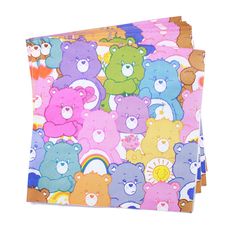 several different colored teddy bears on a multicolored background with rainbows and clouds