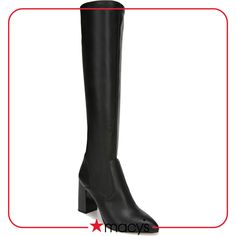 in stock Black Tall Boots With Block Heel, Black Tall Boots For Fall, Black Boots For Office Use In Spring, Fitted Black Knee-high Boots With Stacked Heel, Black Faux Leather Knee-high Boots For Work, Black Boots For Workwear In Fall, Black Winter Heeled Boots For Work, Black Workwear Boots For Fall, Fitted Black Boots With Stacked Heel