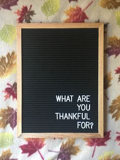 a black board with what are you thanksgiving for? written on it