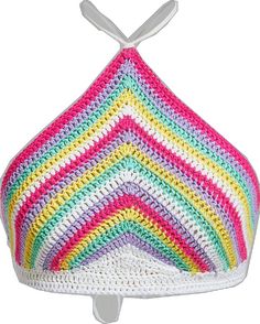 Multicolor Stretch Triangle Top, Multicolor Stretch Tank Top For The Beach, Multicolor Stretch Summer Crop Top, White Knitted Sleeveless Crop Top, White Sleeveless Knitted Crop Top, Multicolor Sleeveless Crop Top For Beach, White Color Block Tank Top For Summer, Multicolor Halter Neck Tank Top For Beach Season, Beach Knit Color Block Tops