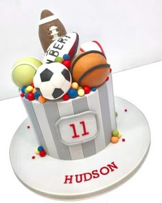 Ball Cakes For Boys, Sports Cakes For Boys Birthdays, Ball Themed Cake, Born 2 Ball, Sports Cake, Tart Cake, Soccer Cake, Basketball Cake, Baby Birthday Invitations