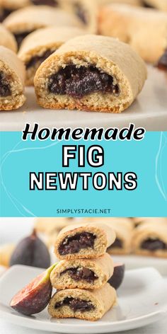 Two image collage of homemade fig newtons. First image is the cookie on a plate. Second image is a stack of 3 cookies with a half a fig. Fig Bars Recipe, Fig Newton Recipe, Homemade Fig Newtons, Bake Sweets, Crunchy Mom, Fig Newtons, Fig Bars, Dessert Recipies, Fig Recipes