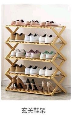 there are many pairs of shoes on the shelf