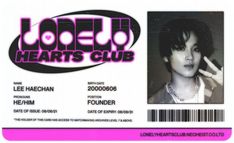 an id card with the name of a young man in pink and black on it