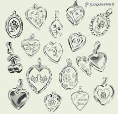 a bunch of heart shaped lockes are shown in black and white, as well as the