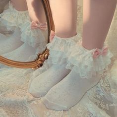 Frilly Socks, Vintage Socks, Ruffled Socks, Ankle Socks Women, Comfortable Socks, Lace Socks, Lace Bows